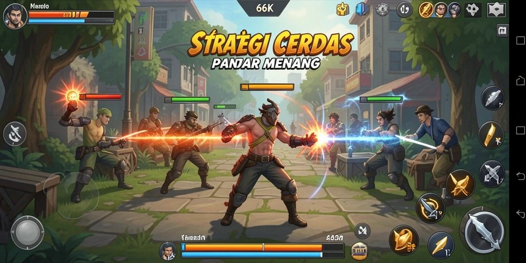 Tangkapan layar yang menunjukkan aksi pertempuran strategi di 66K.