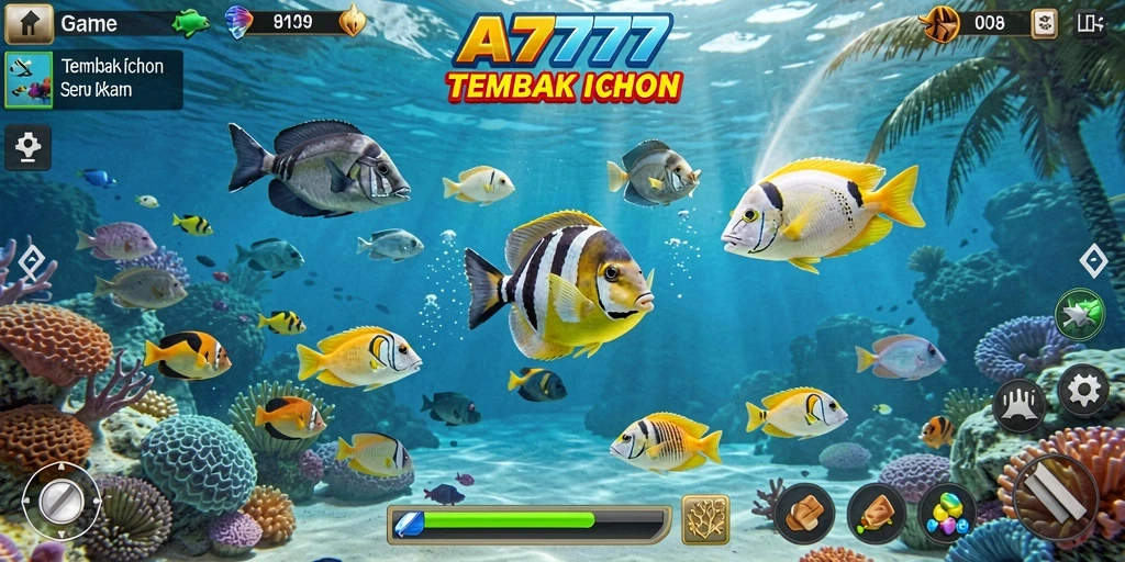 Tangkapan layar A7777 menampilkan aksi seru dalam permainan Tembak Ikan.
