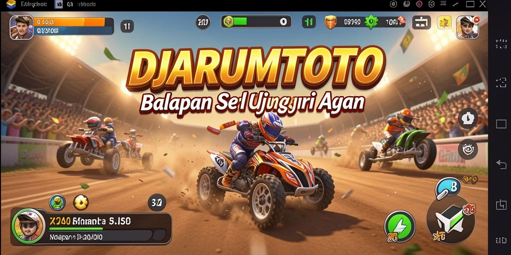 Screenshot gameplay DJARUMTOTO menampilkan balapan yang menegangkan dan kendaraan yang menarik.