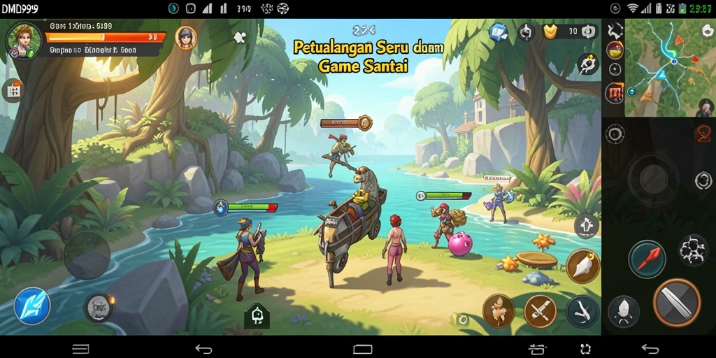 Tampilan gameplay DMD999 dengan grafis cerah dan karakter-karekter menarik.