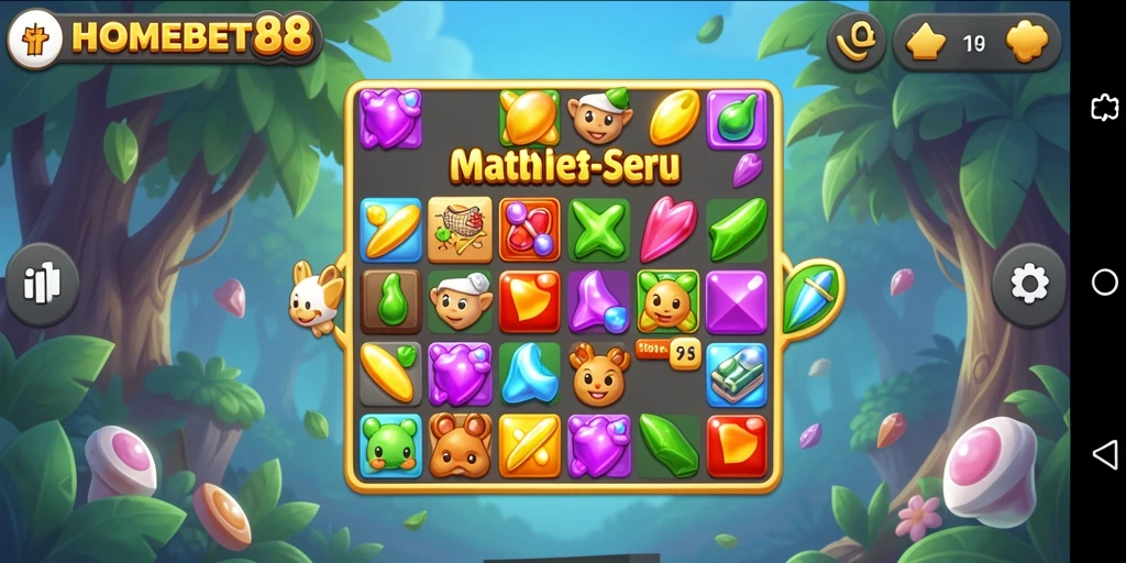 Screenshot gameplay HOMEBET88 yang menampilkan aksi Match-3 yang seru.