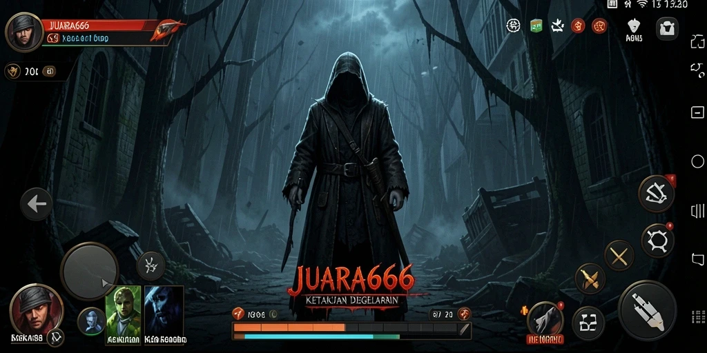Screenshot gameplay JUARA666 memperlihatkan suasana gelap dan mencekam.