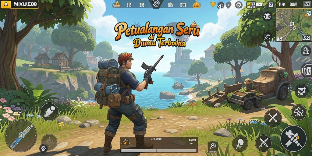 Screenshot gameplay MIXUE88 menampilkan eksplorasi dunia terbuka yang menakjubkan.
