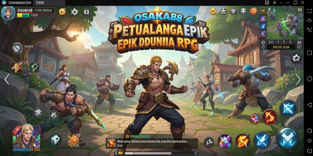 Screenshot menampilkan pertarungan heroik dalam OSAKA88 dengan karakter unik.