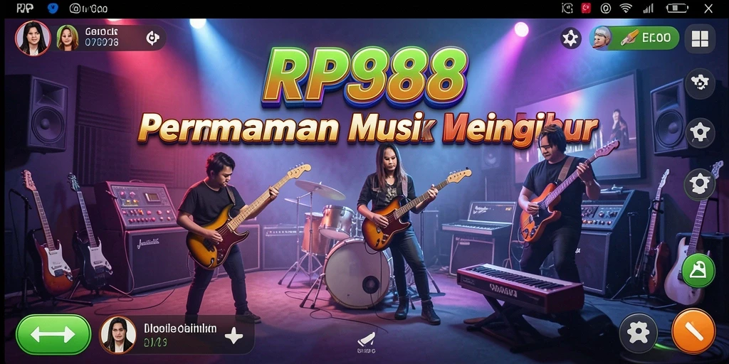 Screenshot menunjukkan gameplay interaktif dari RP888 dengan alat musik virtual.