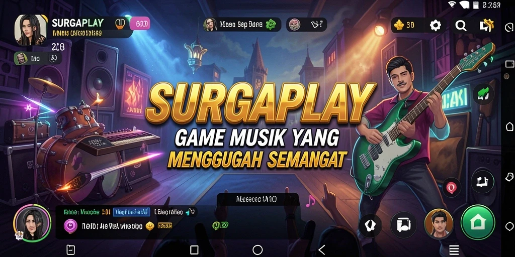 Tampilan gameplay <strong>SURGAPLAY</strong> yang seru dan interaktif dengan alat musik virtual.